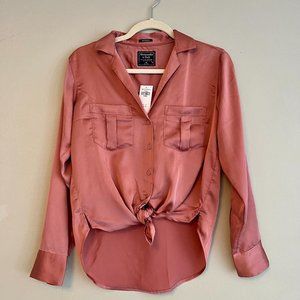 Abercrombie Long-Sleeve Satin Shirt in Pink